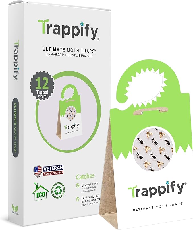Trappify Ultimate Adhesive Moth Traps for Clothes - Monitoring Pantry Moth Traps for Home, Kitchen, Closet, Cabinet, Storage Rooms, Cupboard |Easy Setup (12 Pack)