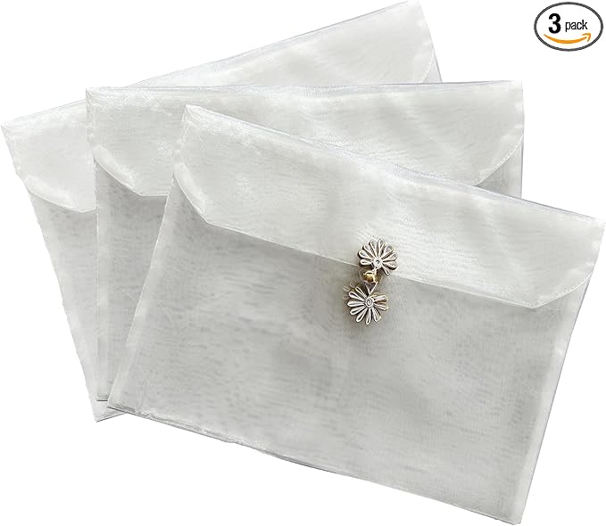 3 Pieces Scarf Storage Bag Beige Encrypted Matte Button Yarn Envelope Silk for Scarf Gifts Organza Clothing Wardrobe Organizer Packaging Bags 10.6 x 14.5 Inches (White 2)