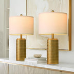 PoKat 23" Brass Gold Ceramic Table Lamps for Living Room, Retro Warm Gold Lamps for Night Stands, Vintage Bronze Decorative Lamps for Bedroom, Antique Gold Brown Nightstand Lamps for Home Decor
