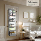 Yecaye Over the Door Shoe Organizer Hanging with Large Pockets, 8 Tier Back of Door Storage for Nursery, Closet and Bathroom, Partition Behind Door Organizers Shelf with Baby Clothes (1 Pack, Grey)
