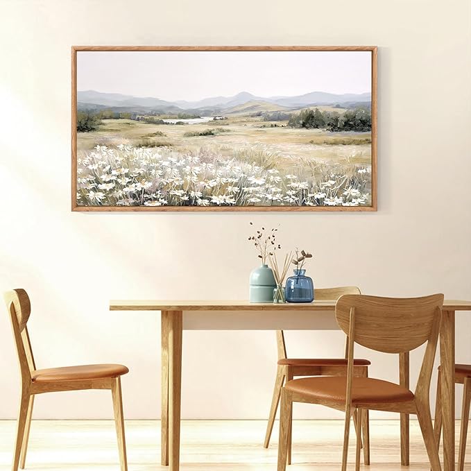 KAIRNE Landscape Canvas Wall Art,Boho Floral Prints Set of 1(20”X40”),Flower Garden Paintings,Wildflower Field Scene Wall Decor,Botanical Art for Living Room Bedroom Kitchen Farmhouse Decor,Framed