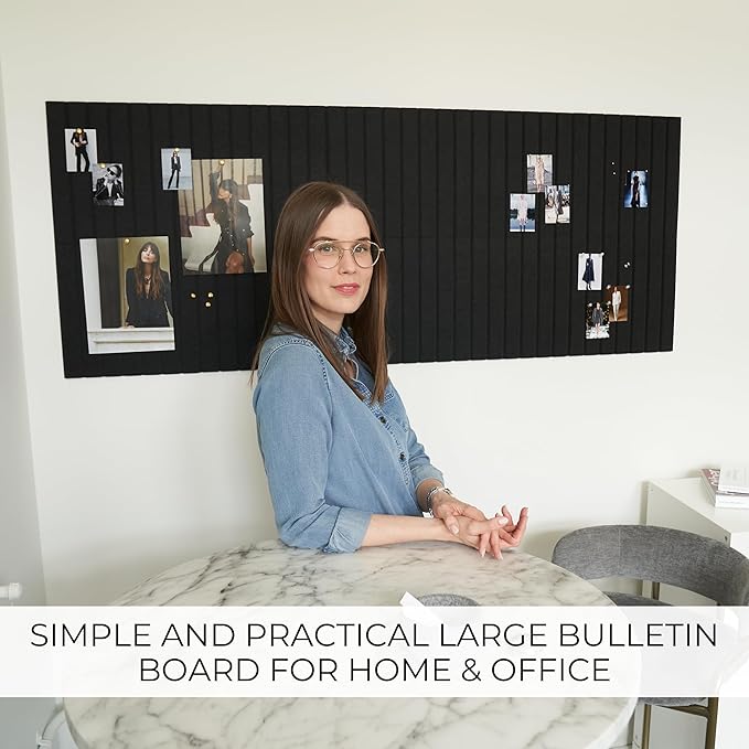 Large Felt Bulletin Board - Stylish Perfectly Sized 35" x 47" Cork Board Alternative for Office & Wall Decor – 12 Customizable Adhesive Tiles w/Golden Pins are Perfect to Display Your Photos