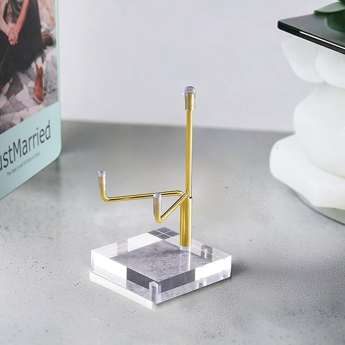 2 Pcs Adjustable Metal Arm Display Stand Rock Crystal Stands for Display Gold Small Plate Stands Easel Displays Holder with Acrylic Base Mineral Stand for Geodes Mineral Agate Collection