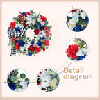 idyllic 22 Inch Patriotic Wreath 4th of July Wreaths for Front Door Red White and Blue Wreath Artificial Roses Hydrangea and Plaid Bow for Memorial Independence Day Spring Indoor Outdoor Decorations