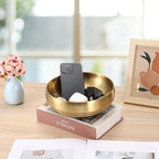 8.3" Golden Key Bowl for Entryway Decorative Key Holder Round Fruit Dish Stainless Steel Catch All Bowl for Coffee Table Kitchen Counter Home Decor