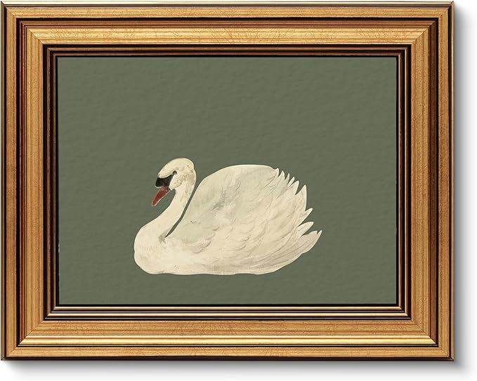 VIYYIEA Vintage Gold Framed Wall Art for Living Room, Swan Canvas Prints Home Decor, Oil Painting Picture, Bedroom Wall Decor Gifts for Friends or Family -【Swan Green】-(10L x 8W)