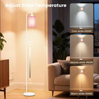 SIBRILLE Floor Lamp with Linen Shade, Dimmable Tall Standing Lamp with Remote Control & 3 Color Temperatures, Modern Floor Lamps for Living Room Bedroom Office Corner, 9W LED Bulb Included