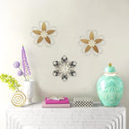 Metal Flower Wall Art Decor, 14" Rustic Modern Antique Floral Sculpture, Distressed Iron Wall Hanging Home Decoration Accent Artworks for Indoor Kitchen Bedroom Living Office Outdoor Garden Patio
