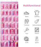 35 Pockets Over the Door Shoe Organizer, Hanging Shoe Organizer for Door with 35 Mesh Pockets Large Capacity Shoe Hanging Storage Bag with 4 Metal Hooks (Pink-1Pack)