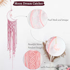 Tarklanda Moon Star Dream Catcher Decor, 2pcs Boho Home Moon Star Dreamcatcher, Macrame Wall Hanging Boho Home Decor for Kids Baby Bedroom Decoration for Women Mom Girls Craft Pink