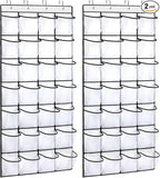 REGELETO 2 Pack 28 Pocket Over the Door Shoe Organizer, Hanging Shoe Rack for Door Large Capacity Shoe Organizer Holder with 4 Metal Hooks (White-2Pack)