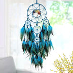 Blue Large Dream Catcher Wall Decor Crystal Tree of Life Dream Catchers Handmade Feather Dreamcatcher Wall Hanging Ornament for Bedroom Living Room Home Decor