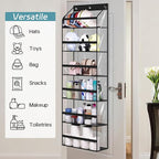 AOODA Clear Over The Door Hat Racks for Baseball Caps, Large Holds up to 72 Caps Hat Storage Organizer for Closet Wall, Deep Pockets Hanging Hat Holder with 3 Hooks, Black