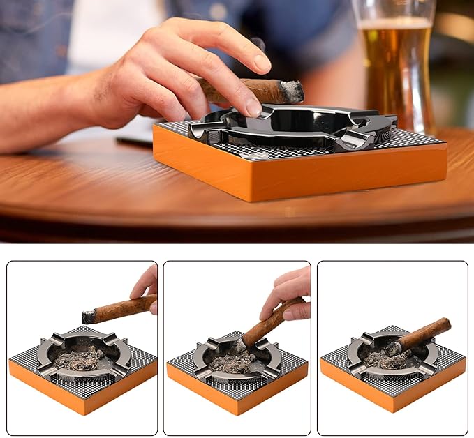 Cigar Ashtray Metal Outdoor Cigar Cigarette Ashtray for Outside Patio/Home Decor Modern Table Cigar Ashtrays,Cigar Ash tray Accessories Gifts for Men-(Square,Alloy)