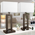 27.2’’ Tall Brown Table Lamps for Living Room Bedroom, Bedside Touch Control Lamps with 2 USB Ports&AC Outlet, 3 Color Temp.&Stepless Dimming Desk Lamp Sets for Home Office, Pre-assembled White Shade