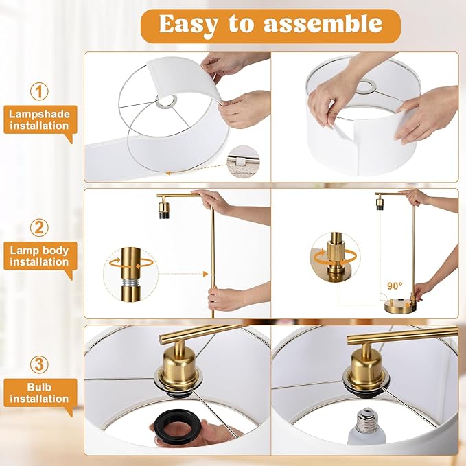 Innqoo Bedside Table Lamps for Bedroom Set of 2-Dimmable Nightstand Lamps with USB Port and Outlet,Modern Gold Lamps with Linen Shade,Tall Desk Lamps for Home Office Bedroom Living Room End Table
