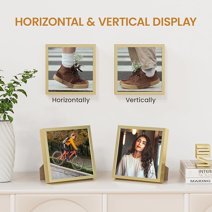 6x6 Aluminum Metal Picture Frame,Tempered Glass Gold Photo Frame 6x6 for Family Photo,Posters,Art,Document to Wall Mount Horizontally or Vertically