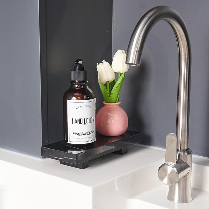 Natural Marble tray pedestal stand, Soap Dispenser Holder, Modern Marble Riser For Decor Display, Soap Pedestal For Bathroom, Kitchen, Home Decor (Marquina Black)