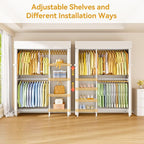 F2C Clothes Rack with Cover, Clothing Racks for Hanging Clothes, Heavy Duty Garment Rack with Shelves and Hanger Rods, White Closet with Beige Cover, 47.2" W x 16.5" D x 78.3" H, Load 630lbs