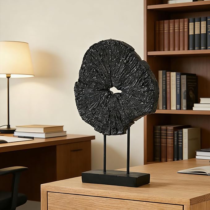 Black Art Modern Abstract Sculpture - Solid Black Art Sculpture for Home Décor Minimalist Decorative Statue for Living Room Office Desk Shelf Handcrafted Art Piece 7.25 * 2.5 * 12 Inch