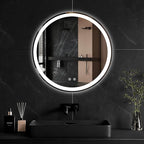 DUMOS 24 Inch Round LED Bathroom Mirror with Lights, Circle Vanity Mirror with Anti-Fog, Dimmable, 3-Color Light, Front Light and Backlit, Memory Function, Tempered Glass