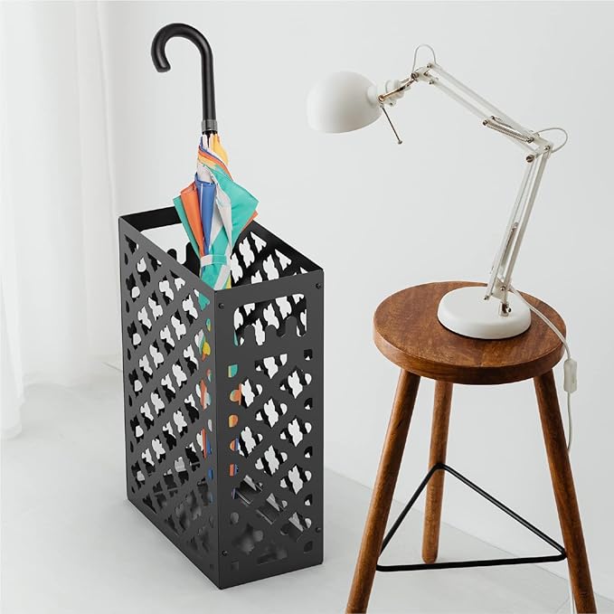 Mango Steam Trellis Umbrella Holder Stand for Home or Office Entryways (Black, Trellis)