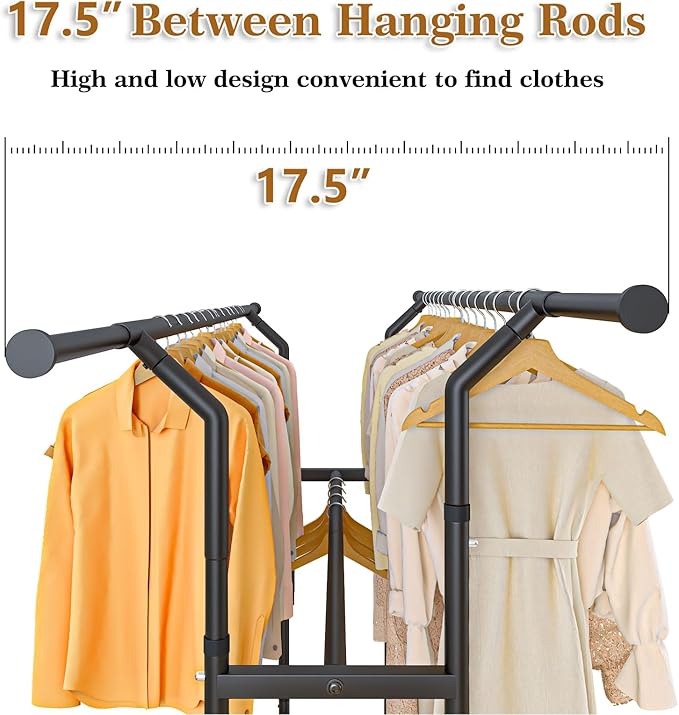 Heavy Duty Clothes Rack Rolling Clothes Rack 3 Rods Clothing Rack 450lbs Capacity 51"-71" L X 19.7" D X 73-79" H Adjustable Rolling Garment Rack