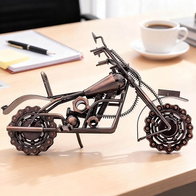 Motorcycle Gifts for Men Women, 11.8" Metal Motorcycle Sculpture, Fathers Day Birthday Gift for Dad Husband Biker Enthusiasts, Industrial Man Cave Home Garage Office Decor