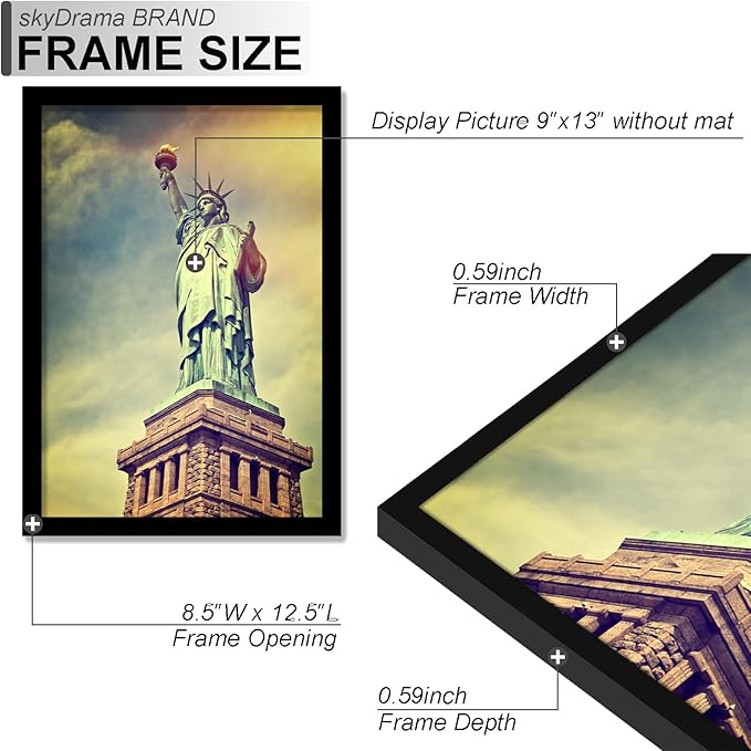 100% Solid Wood 9x13 Picture Frame Set of 2, Black Frame for 9 x 13 Inch Picture Poster Photo, Light Weight 9 by 13 HQ Matte Black Frame for Wall - 2 Pack/Black/9"x13"