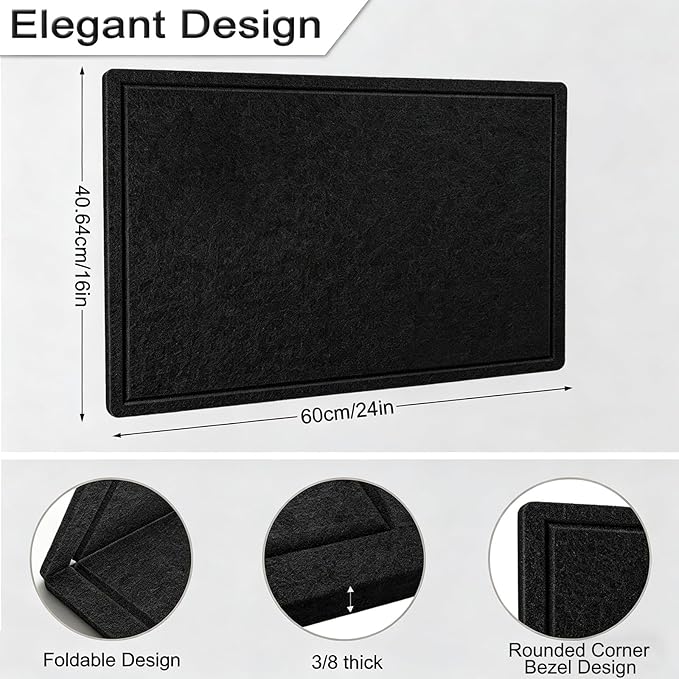 Cork Board Alternative, Decorative Foldable Felt Bulletin Board 24 * 16 Inches, Alternative Photo Board Self-Adhesive Vision Board, Decorative Pin Board (Rectangle Black)