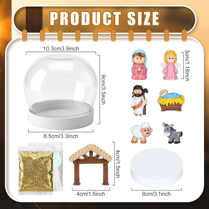 6 Sets 36 Pcs Nativity DIY Snow Globe Craft Kits Water Globes Making Kit with Mini Figurines Accessories Make Your Own Jesus Crafts for First Communion Holidays Party Favors Home Decor