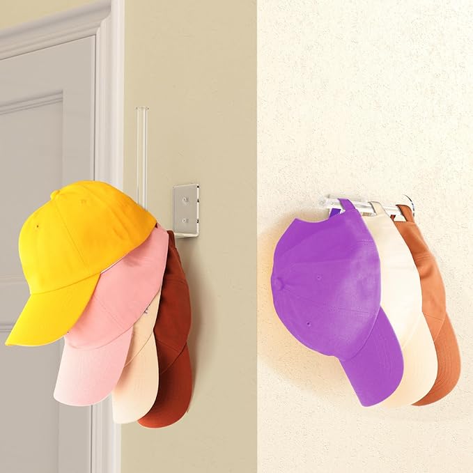 2 Pack Hat Racks for Baseball Caps, Acrylic Hat Organizer, Hat Hooks for Wall, Hat Holder Storage Organizer, Hat Hanger Strong Adhesive/Wall Drilled for Door, Bedroom, Closet(Clear 6 in)