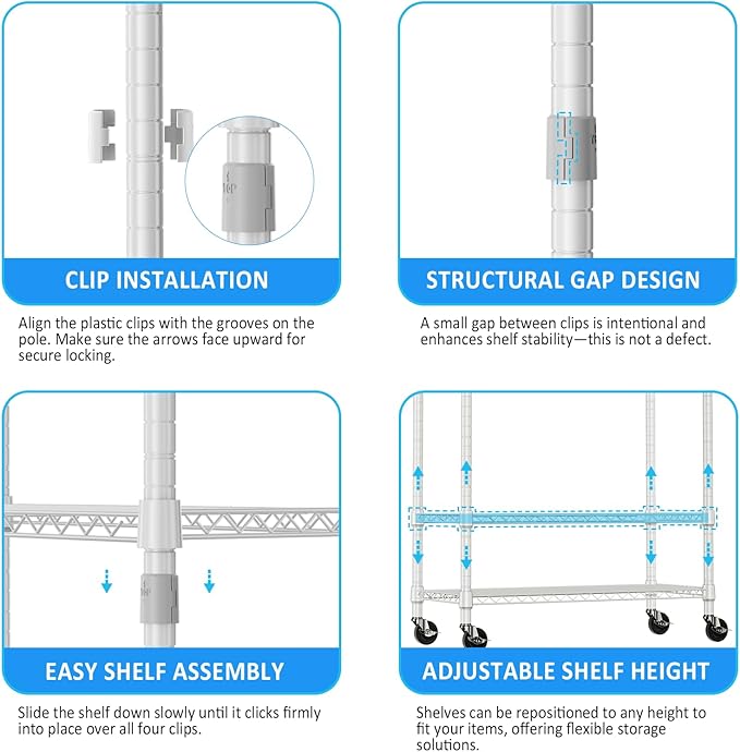 IZEUK Heavy Duty Rolling Garment Rack Wire Clothes Rack for Hanging Clothes (White, 3 Tier with 2 Rod, 29.5" W x 15.7" D x 75" H)