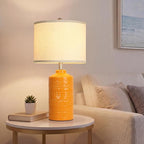 JUNNAI 25" Modern Orange Ceramic Table Lamp for Living Room Nightstand 3-Way Dimmable Farmhouse Lamp for Bedroom Bedside Entryway Tabletop Office with White Slub Fabric Lampshade (Bulb Included)