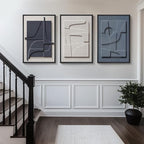 Large 3D Textured Framed Blue and White Abstract Wall Art, 3 Piece Modern Artwork for Walls, Minimalist Navy Blue Geometric Paintings for Living Room, Bedroom, Dining Room, Office Wall Decor 20x30 In