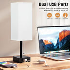 aooshine Bedside Table Lamps Set of 2 - Small White Bedroom Lamps with 3 Color Temperatures (3000K/5000K/4000K), Square Nightstand Lamp with USB C + A Charging Ports, Pull Chain Night Light