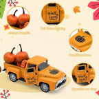 Thanksgiving Truck Decor, Fall Orange Maple Leaf Pumpkin Metal Truck Decorations for Home Indoor, Mini Cute Pumpkin Tiered Tray Decor, Farmhouse Kitchen Tabletop Centerpiece Decorations