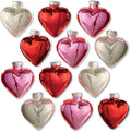 Lillian Vernon Shiny Glass Hearts Valentines Ornaments - 12 Piece Set, Blown Glass, Handcrafted Hanging Tree Decorations, Valentine's Day Holiday & Party Decor, 2" Tall Heart, Red, White & Pink