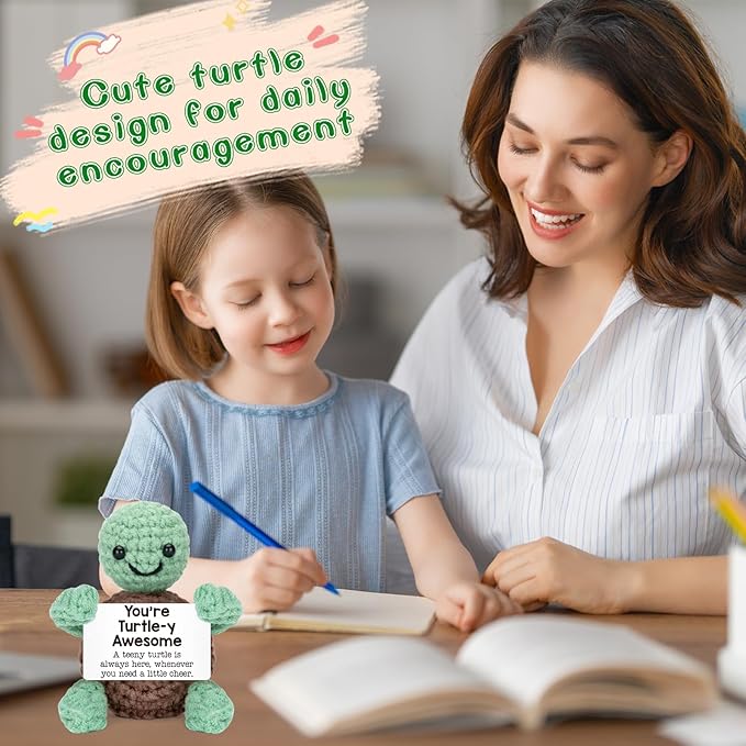 4THFARMES Mini Funny Turtle Gifts Fathers Day Teacher Appreciation Graduation Nurses Week 2026, Birthday Gifts for Women Men Her Him, Small Cute Stuff Things, Emotional Positive Crochet Turtle Decor