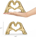 FANTESTICRYAN Medium Heart Hands Statues Hand Love Sculpture Cute Decorative Home Decor Ornaments for Living Room, Wedding, Office Desktop, Cabinets, Bookshelf, Gift for Mom (Gold, Medium)