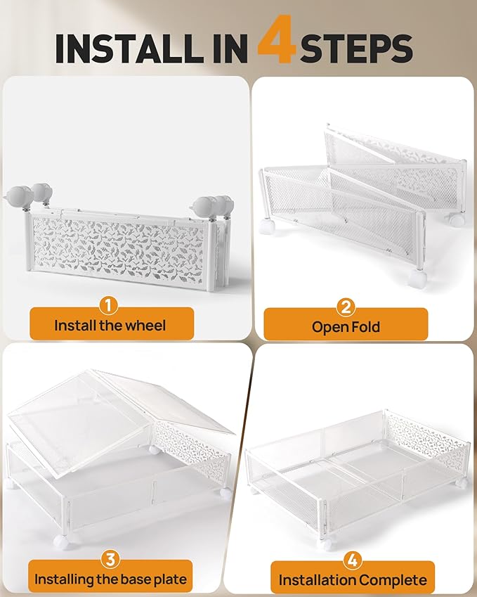 Under Bed Storage with Wheels, 2 Pack Foldable Metal Under Bed Storage Containers, 60L Rolling Underbed Storage, Easy Assembly Under The Bed Storage for Bedroom Clothes Shoes Blankets