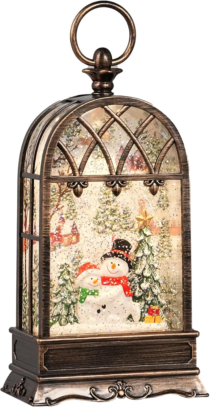Snow Globe Christmas with Snowman, Lighted Christmas Snow Globes with Timer, Swirling Musical Glittering Snow Globes Lantern for Christmas Decoration(Snowman)