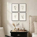 Framed Black and White Botanical Wall Art for Bathroom, 4 Piece Minimalist Floral Plant Artwork for Walls, Vintage Farmhouse Flower Picture Prints for Bedroom Kitchen Living Room Wall Decor, 8x10 Inch