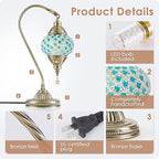 Yarra-Decor Turkish Moroccan Lamp with Bronze Base 3-Way Color Changing Handmade Swan Neck Tiffany Mosaic Glass Bedside Lamps for Bedroom (LED Bulb Included) (Colorful4)
