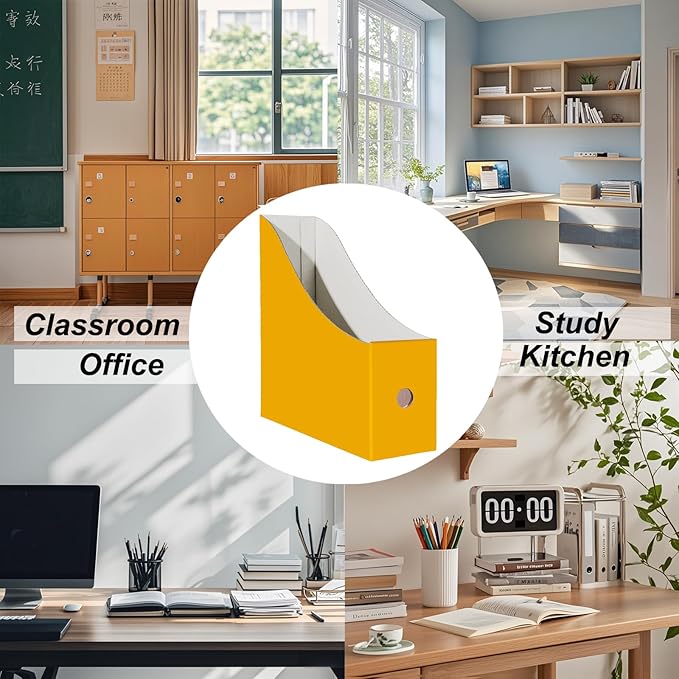Limitliho 6 Pack Cardboard Magazine Holder for Desk, Book Bins for Classroom Library,Office,Home, 10.6" H x 10.2" L x 3.5" W in Magazine File Holder(Yellow)