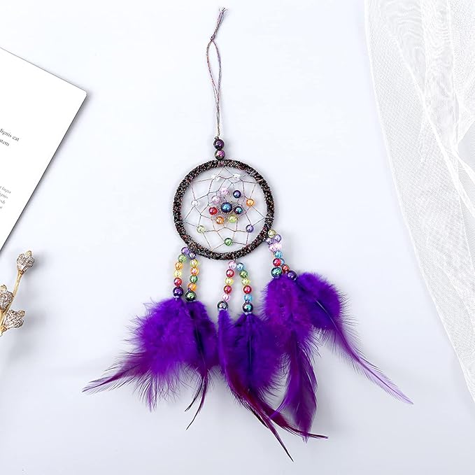 Dream Catchers for Cars Rear View Mirror, Small Car Charm Pendant Dream Catcher for Car Wall Bedroom Hanging Decorations (Style 3-Purple)