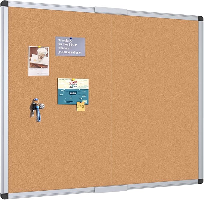 VIZ-PRO Large Cork Bulletin Board/Foldable Noticeboard, 48 X 48 Inches, Silver Aluminium Frame