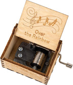 AUEAR, Over The Rainbow Wooden Music Box Hand Crank Laser Engraved Vintage Musical Small Unique Gift for Birthday Wedding Christmas Valentines Day (Style D)