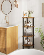 IBUYKE 4 Tier Corner Shelf Stand,Industrial Corner Display Rack,Corner Bookshelf for Living Room, Bedroom, Kitchen, Home Office, Brown WBC014H