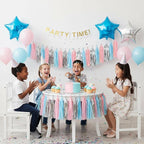 Pink Blue and Silver Tissue Paper Tassel Banner for Gender Reveal Birthday,Baby Shower Party Decorations,15 Pcs